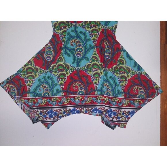 Reborn Womens dress paisley teal red Sz M Asymmetrical Sleeveless Multicolor EUC - Picture 8 of 12
